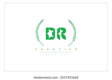 DR letters eco logo with leaf. Fresh nature and healthy leaf logo design.