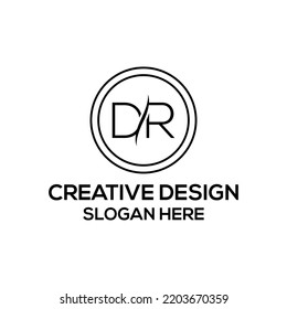 dr logo icon design template sign Creative and Minimalist Logo Design of Letter RD DR black colour background with circle.
