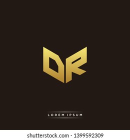 DR Logo Letter Initial Logo Designs Templete with Gold and Black Background