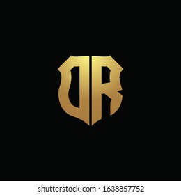 DR logo monogram with gold colors and shield shape design template