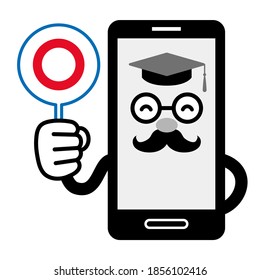 Dr. Smartphone mit dem richtigen Antworttag (anthropomorphischer Smartphone-Charakter)