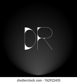 DR White thin minimalist LOGO Design with Highlight on Black Background.