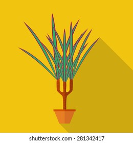 Dracaena marginata. Flat design. Yellow background icon