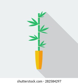 Dracaena in pot. Lucky bamboo. Flat style illustration. Grey background icon