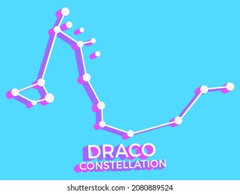 Draco constellation 3d symbol. Constellation icon in isometric style on blue background. Cluster of stars and galaxies. Vector illustration