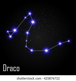 Draco Constellation with Beautiful Bright Stars on the Background of Cosmic Sky Vector Illustration EPS10