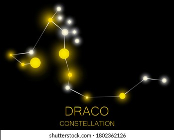 Draco constellation. Bright yellow stars in the night sky. A cluster of stars in deep space, the universe. Vector illustration