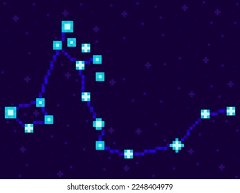 Draco constellation in pixel art style. 8-bit stars in the night sky in retro video game style. Cluster of stars and galaxies. Design for applications, banners and posters. Vector illustration