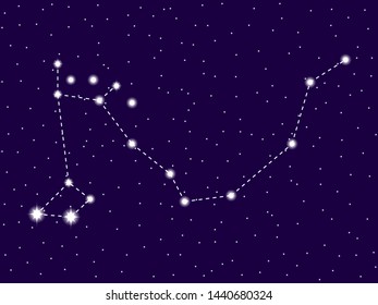 Draco constellation. Starry night sky. Cluster of stars and galaxies. Deep space. Vector illustration