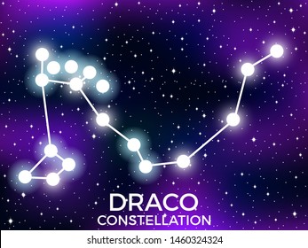 Draco constellation. Starry night sky. Cluster of stars and galaxies. Deep space. Vector illustration