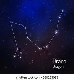 Draco (Dragon) constellation in the night starry sky. Vector illustration