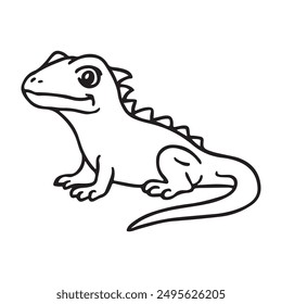 Draco Lizard sits line art no shading with white background