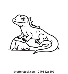 Draco Lizard sits line art no shading with white background