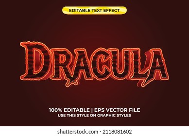 Efecto de texto dracula 3d con temática de miedo y mitología. plantilla de tipografía roja para título de juego o película.