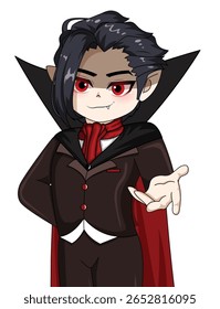 Drácula Está Atormentando Sua Vítima Com Charme Hipnótico. Ilustração de personagem assustador do desenho animado