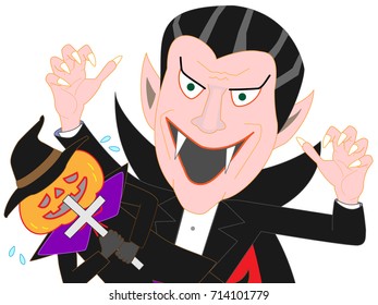 Dracula attacking Jack O Lantern on Halloween Day.