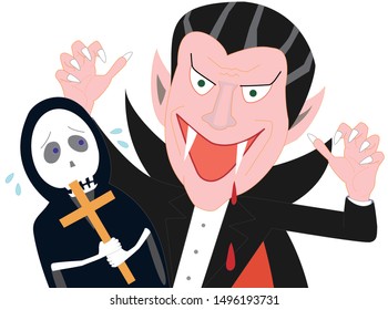 Dracula attacks the reaper on Halloween Day.