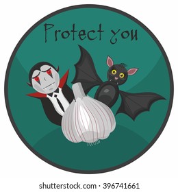 Dracula with bat and garlic