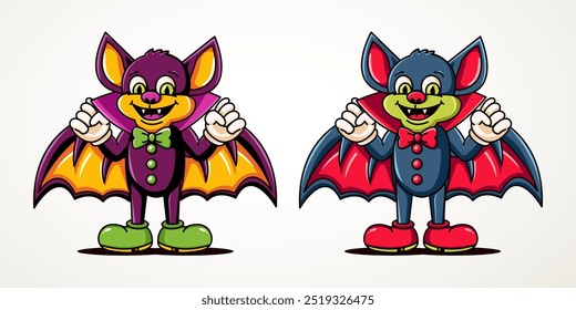 Morcego de Drácula, personagem mascote retro. Adequado e elemento de evento e design