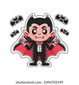 dracula and bats cute character illustrations. cartoon vampires celebrating halloween. great for stickers