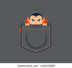 Dracula behind the pocket. Isolated Vector Illustration