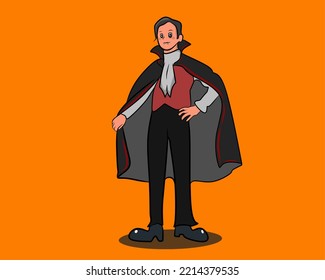 The dracula boy on Halloween cartoon day illustration,  used for mascot , icon, Halloween character , poster and other