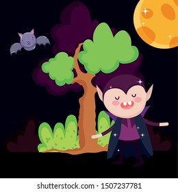 dracula cartoon bat tree halloween