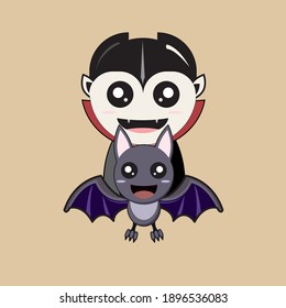 Dracula cartoon character riding a bat. Halloween cartoons