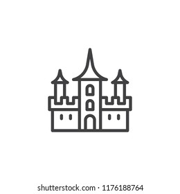Dracula Castle outline icon. linear style sign for mobile concept and web design. Halloween сastle simple line vector icon. Symbol, logo illustration. Pixel perfect vector graphics