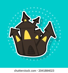 Dracula castle sticker isolated object, vector illustration.