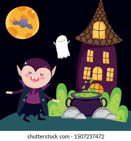 dracula cauldron house and ghost halloween