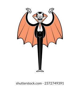 Dracula Character of Hallowen Isolated Retro Cartoon Vector