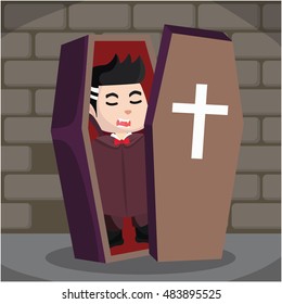 dracula in coffin illustration design