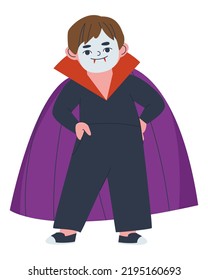 Dracula costume boy. Outfit superhero schoolboy. Flat vector illustration. Eps10