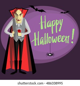 Dracula drinking blood. Vector illustration.