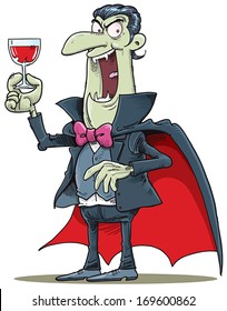 Dracula drinking a glass of blood.