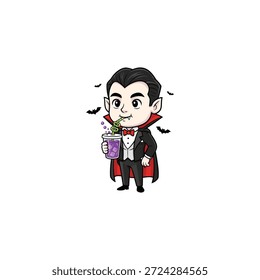 Dracula drinking soda from a straw icon flat vector design.