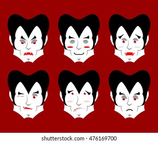 Dracula Emotions. Set expressions vampire avatar. Good and evil. Surprise and fun. Sad and aggressive ghoul
