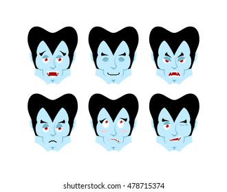 Dracula Emotions. Set expressions vampire avatar. Good and evil. Surprise and fun. Sad and aggressive ghoul