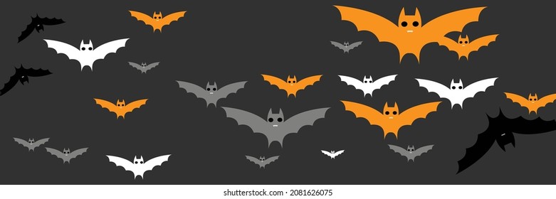 Dracula Fear Vampire Creepy Funny Halloween Art Illustration. Gothic Cartoon Sky Spooky Orange Bats Illustration. Black White Monster Chaos Grey Bats. Mysterious Scary Party Horror Faces Backdrop.
