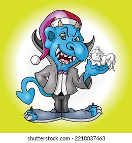 eine Drachenfigur, die eine Katze hält