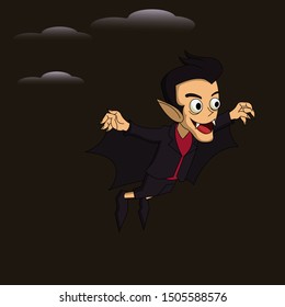 Dracula fly on night illustration design. halloween design.