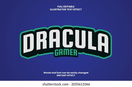 dracula gamer Text Style Effects Template. Modern alphabet fonts. 3d bold style Text Style Effects use for logo and business brand