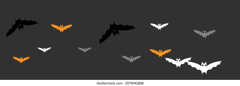 Dracula Gothic Black Orange Backdrop. Espeluznante Horror Se Enfrenta A La Espectacular Ilustración De Arte Halloween De La Fiesta. El divertido Monstruo de la Caricatura de Vampiros Chaos Bats. Misterioso Misterioso Cielo Gris. Imagen de diseño de murciélagos de miedo.