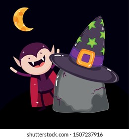 dracula with gravestone and hat halloween