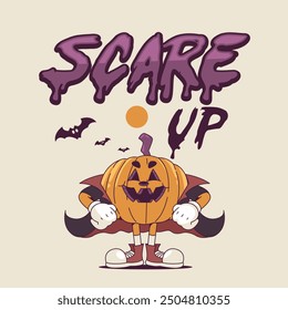 Dracula Halloween character in retro vintage style for your event, gift, merchandise and T-shirt design.