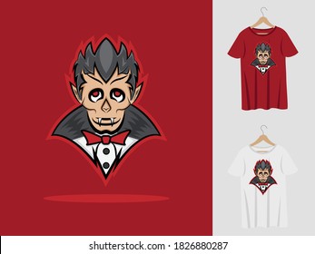 Dracula halloween mascot design with t-shirt . Cute Dracula illustration for halloween party and printing t-shirt