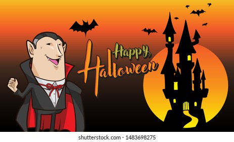 dracula happy halloween orange background