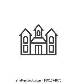 Dracula House Line Symbol. lineares Stilzeichen für mobiles Konzept und Webdesign. Umrisslinie des Häusers, Vektorsymbol. Symbol, Logo-Abbildung. Vektorgrafik