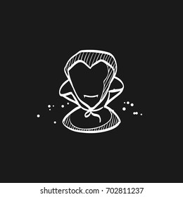 Dracula icon in doodle sketch lines. Vampire Halloween season autumn party costume spooky man